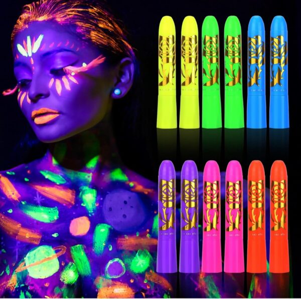 Pintura facial neon brillan en la oscuridad