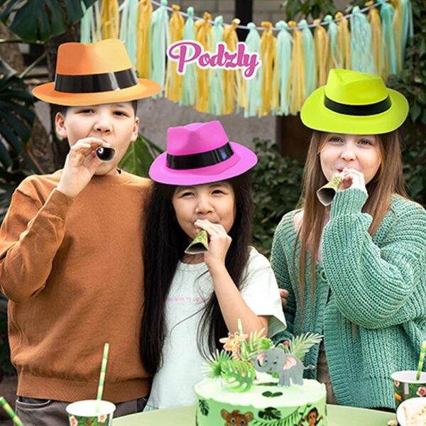 Sombrero plastico neon liso tipo gángster con cinta - Image 2