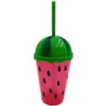 Vaso plastico 12CM sandia y fresa con tapa