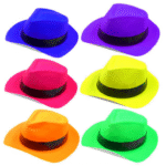 Sombrero plastico neon liso tipo gángster con cinta