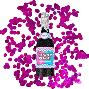 Lanzador de confeti para revelar el género de la botella de champán Azul y Rosa