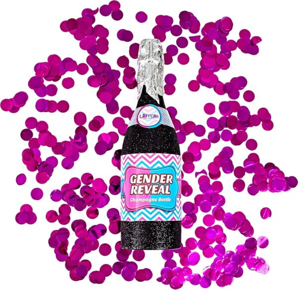 Lanzador de confeti para revelar el género de la botella de champán Azul y Rosa
